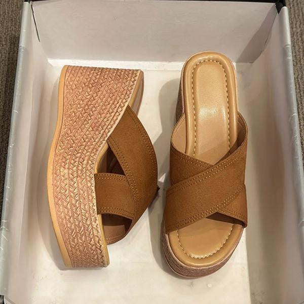 Women's Casual Cross Strap Thick Soled Slippers 29317799S