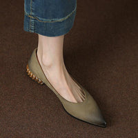 Women's Retro Wheat Sole Pointed Toe Flat Shoes 24730160S