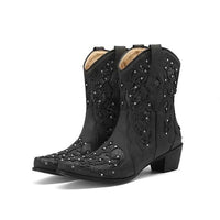 Women's Short Boots with Rhinestone Embroidery and Hollowed-Out Floral Design 90340382C