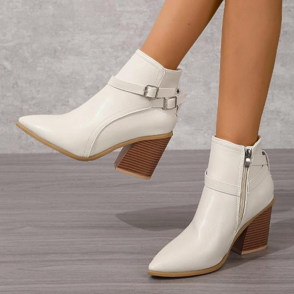 Women's Stylish Buckle Decorated Block Heel Ankle Boots 02091624S