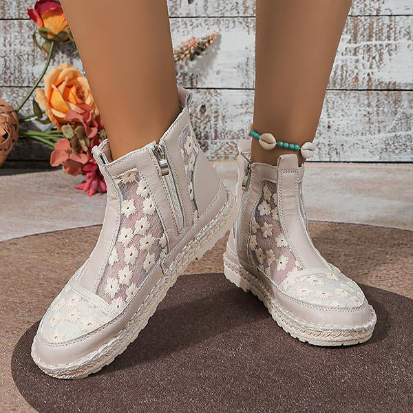 Women's Casual High Top Lace Flower Flats 21068384S