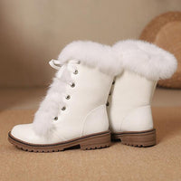 Women's Casual Thick Sole Lace Up Furry Snow Boots 87043729S