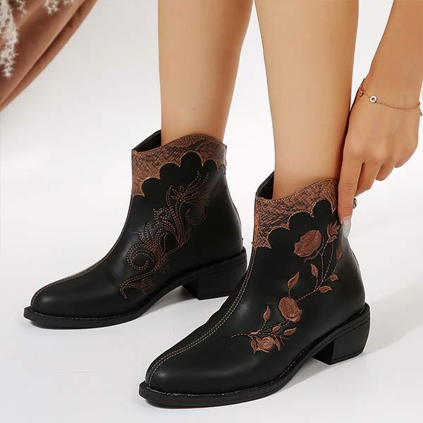 Women's Embroidered Chunky Heel Western Cowboy Boots 14109692C