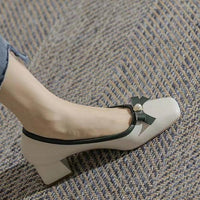 Women's Elegant Bowknot Square Toe Chunky Heel Pumps 59296065S