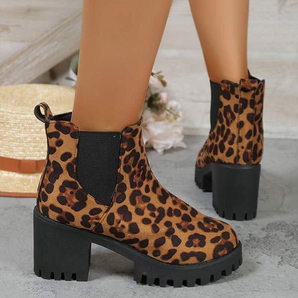 Women's Leopard Print Chunky Heel Short Boots 83295810C