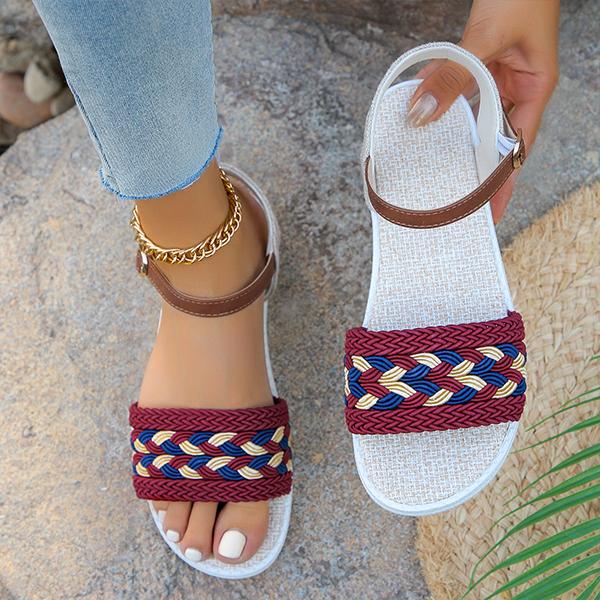 Women's Retro Casual Braided Buckle Flat Sandals 22364739S