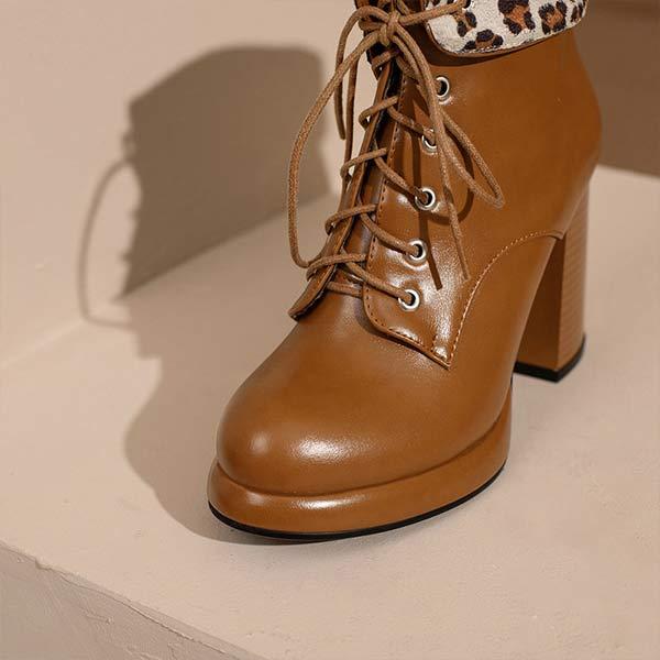 Women's Chunky Heel High Heel Front Lace-Up Ankle Boots 39671512C