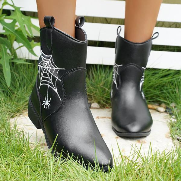 Women's Retro Casual Spider Embroidered Booties 17571749S