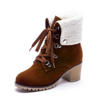 Women's Fashionable Lapel Lace-Up Chunky Heel Ankle Boots 16864955S