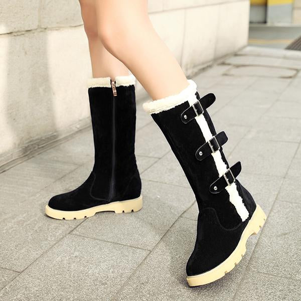 Women's Casual Buckle Flat Plush Snow Boots 89879730S