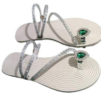 Women's Rhinestone Embellished Toe Ring Slide Sandals - Dual-Purpose Open-Toe Sandals 43598539C