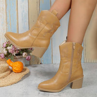 Women's Fashionable Pointed Toe Chunky Heel Short Boots 25291725S