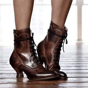 Women's Low-Cut Boots with Unique Heel Shape and Lace-Up Design 82990088C