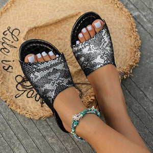 Women's Stylish Casual Flat Snake Print Beach Slippers 49980251S