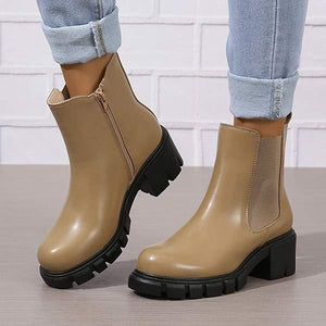 Women's Solid Color Elastic Ankle Boots with Chunky Heel 39387137C