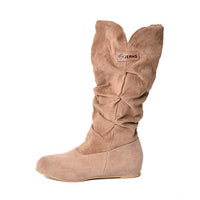 Women's Retro Casual Suede Pleated Flat Mid-Calf Boots 07664635S