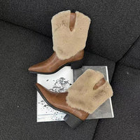 Women's Fashion Plush Warm Block Heel Boots 69991884S
