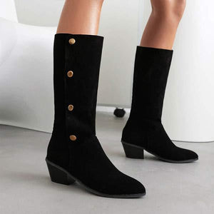 Women's Suede Studded Chunky Mid-Calf Boots 93080110C