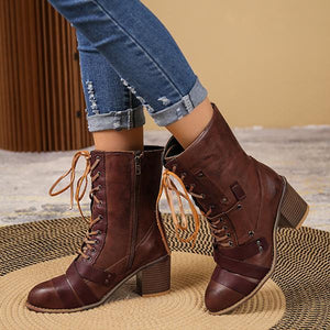 Women's Fashionable Rivet Strap Thick Heel Martin Boots 81615831S