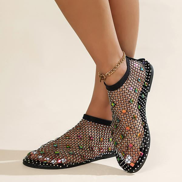 Women's Colorful Rhinestone Elastic Strap Mesh Sandals 62550755S