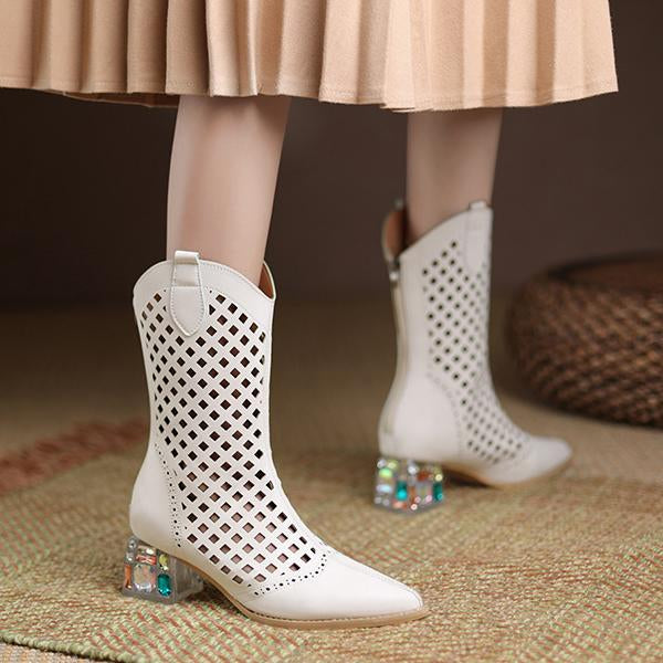 Women's Fashion Hollow Rhinestone Chunky Heel Sandals 28411918S