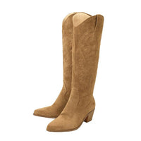Women's Casual Embroidered Suede Knee-High Boots 88605294S