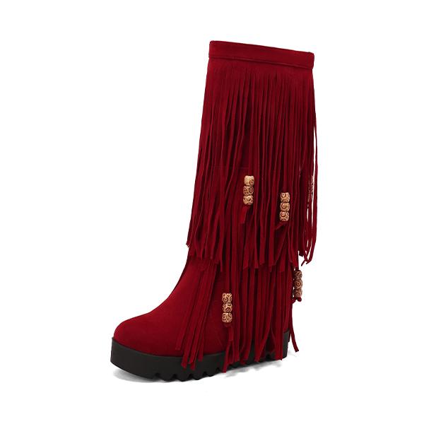 Women's Casual Ethnic Beaded Tassel High Boots 85546949S