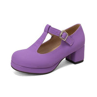 Women's Fashion T-Strap Candy-Colored Chunky Heels 61496076C