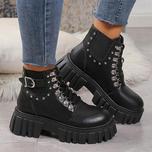 Women's Fashion Rivet Lace-Up Thick-Soled Martin Boots 67274887S