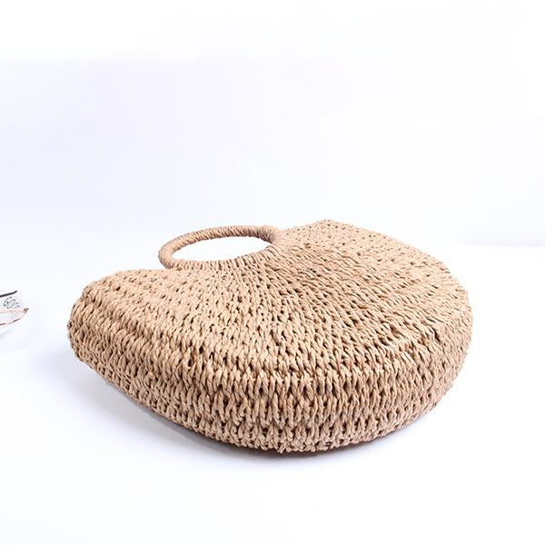 Women's Retro Simple Paper Rope Woven Bucket Bag 65415597C
