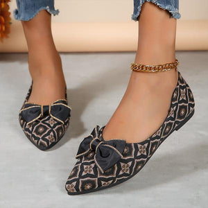 Women's Casual Retro Bow Flat Beanie Shoes 66657775S