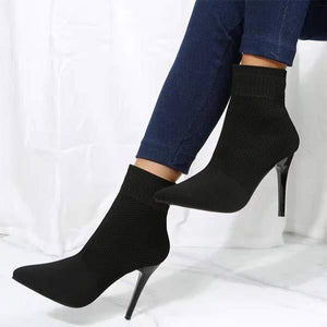 Women's Pointed Toe Stiletto Fly Woven Ankle Boots 89596437C