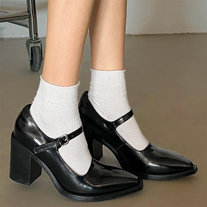 Women's Retro Pointed Toe Block Heels Mary Jane 24403602S
