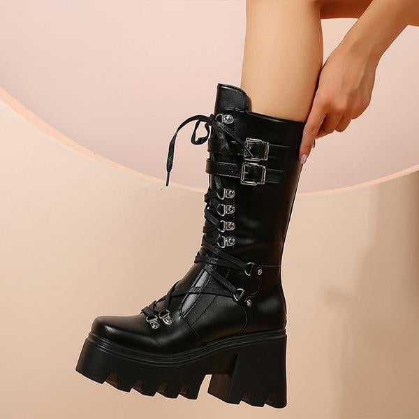 Women's Fashion Rivet Platform Mid-Calf Boots 47015791S