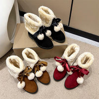 Women's Casual Bow Fur Ball Short Snow Boots 90418165S