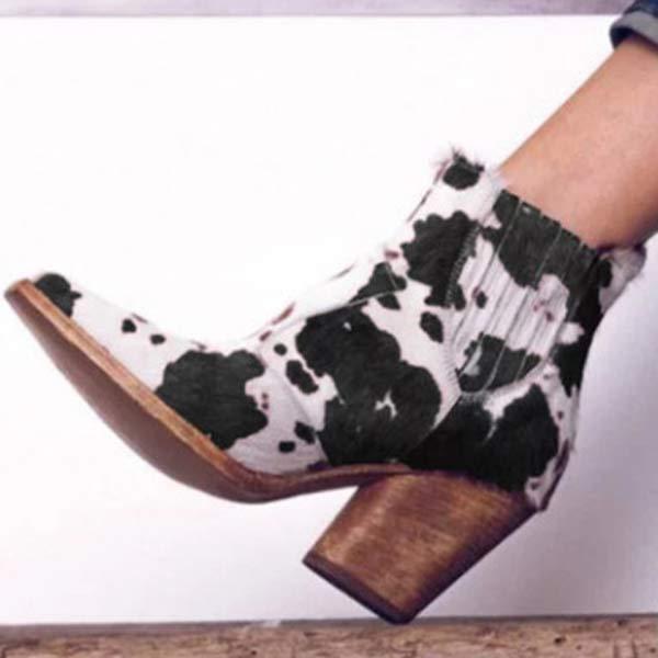 Women's Milk Pattern Chunky Heel High-Heel Ankle Boots 71490947C