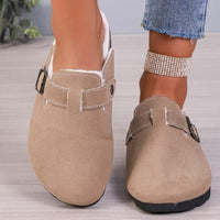 Women's Fleece-Lined Buckle Fashion Flat Slippers 60804207C