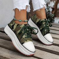 Women's Low-Top Thick Sole Lace-Up Casual Canvas Shoes 91568849C