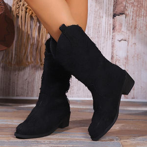 Women's Fashionable Elegant Flower Chunky Heel Western Boots 42814214S