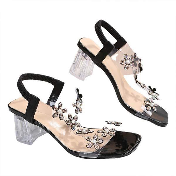 Women'S Chunky Heel Floral Solid Sandals 50669711C