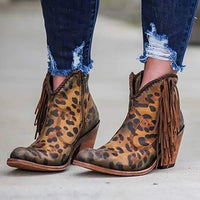 Women's Retro Chunky and Mid-Heel Fringed Ankle Boots 37323686C