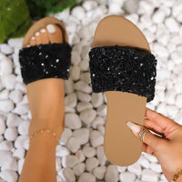 Women's Fashionable Sequined Rhinestone Flat Slippers 40899085S