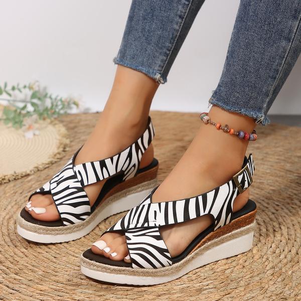 Women's Casual Snake Zebra Print Wedge Sandals 86379364S