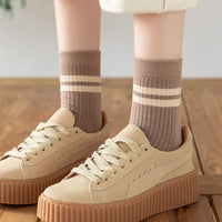 Double Bar Stripe Cotton Breathable Mid-calf Socks 49376445C