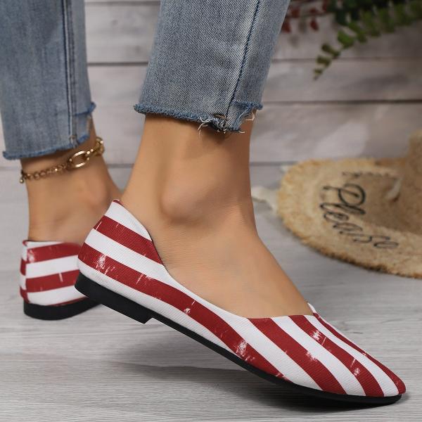 Women's Casual Striped Star Print Pointed Toe Flats 86565687S