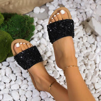 Women's Fashionable Sequined Rhinestone Flat Slippers 40899085S