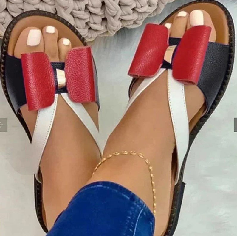 Women'S Flat Colorblock Bow Sandals 53852366C