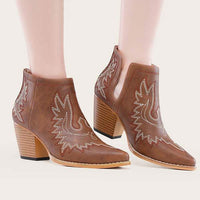 Women'S Short Chunky Heel Vintage Embroidered Fashion Boots 47191749C