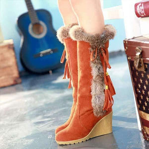 Women'S Rabbit Fur Warm Wedge Snow Boots 17020599C
