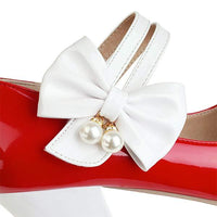 Women'S Retro Color Block Bow Block Heel High Heel Mary Jane Shoes 58727176C